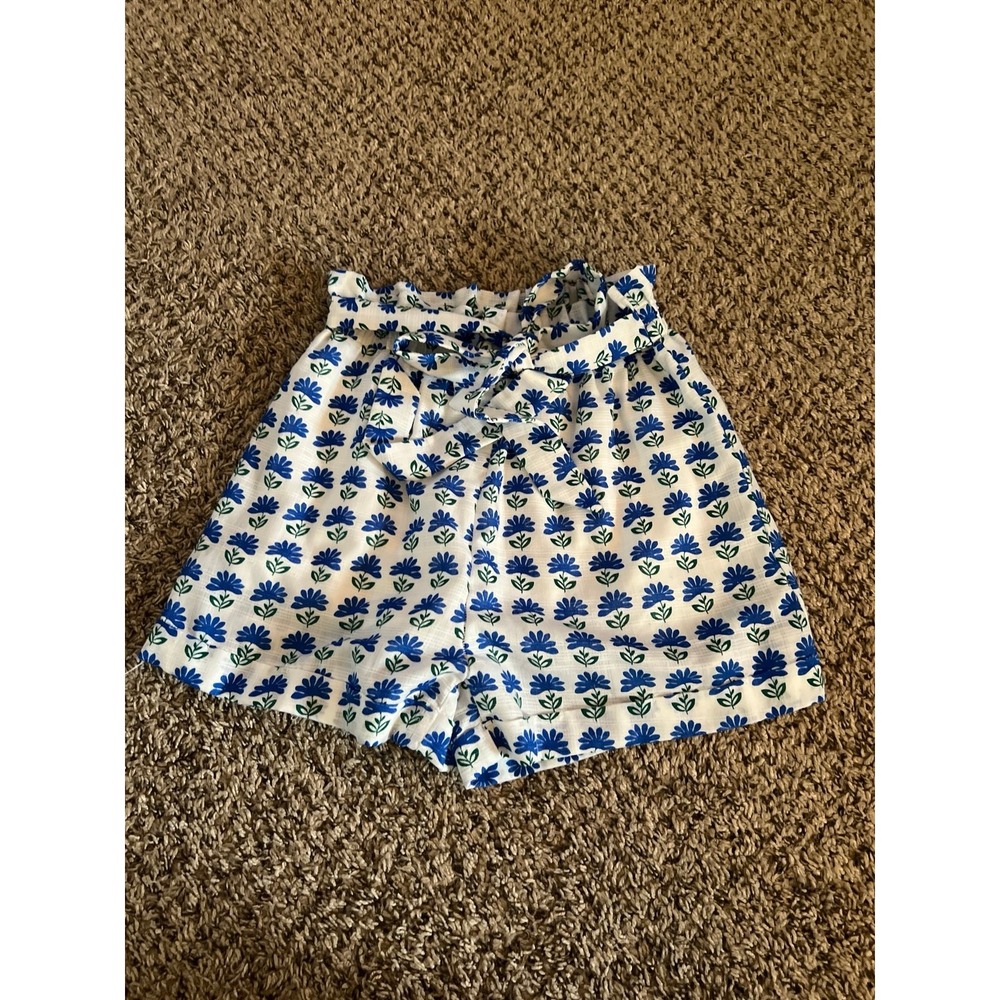 Miami White‎ & Blue Floral High Rise Paper Bag Shorts Women's Size S